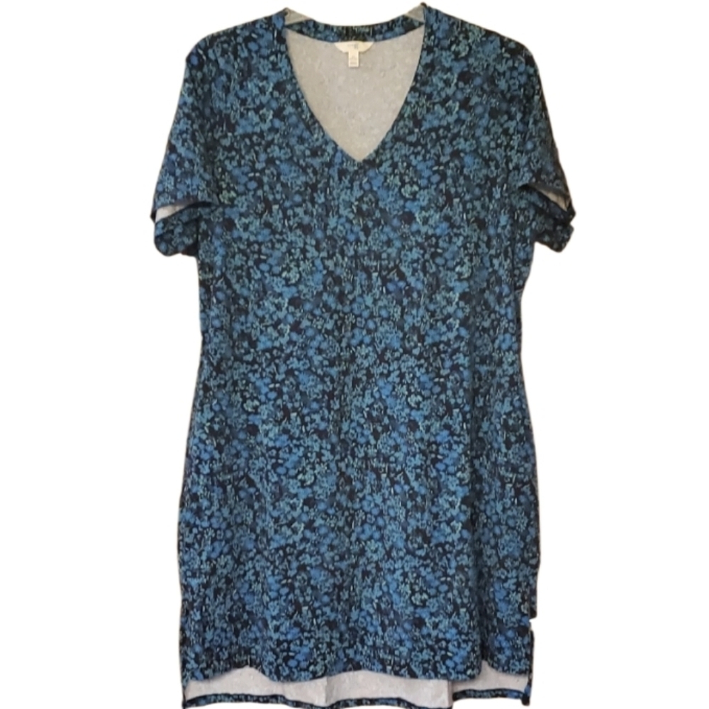Terra & Sky Blue Floral Short Sleeve Cottagecore Stretchy Dress Size 1X